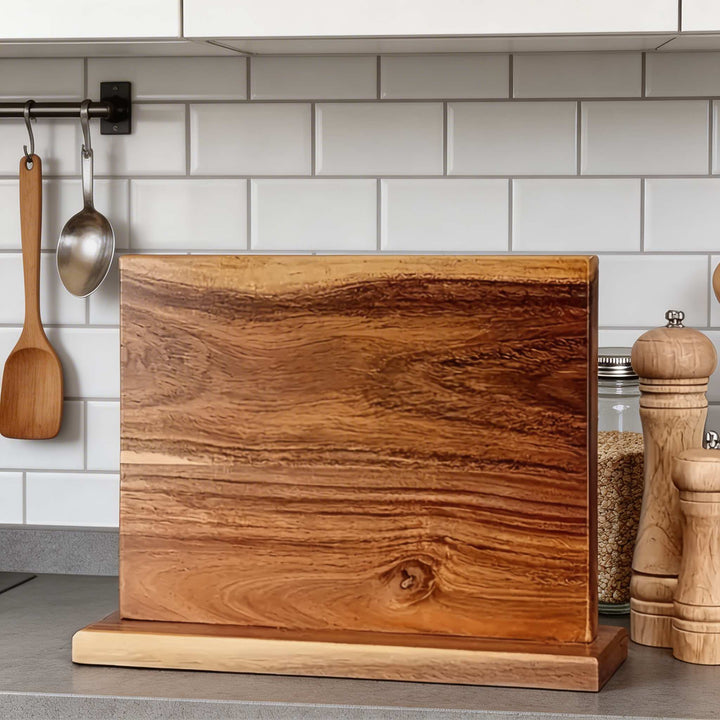 Modern Double-Sided Knife Holder Wooden Magnetic Storage Block for Kitchen with Secure Knife Organization