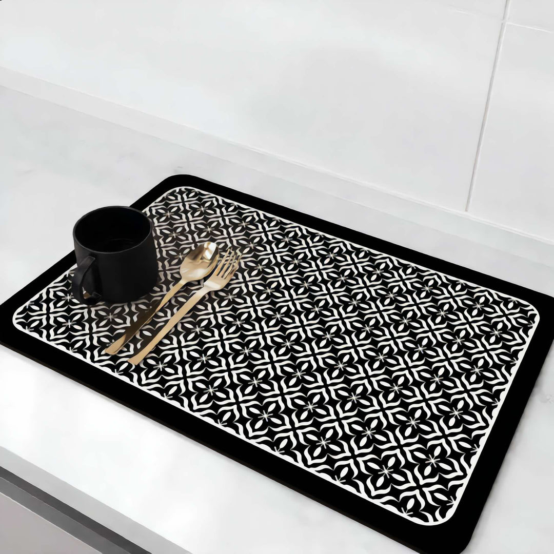 Absorbent Dish Drying Mat Silicone Quick-Drying Kitchen Countertop Protector Elegant Design
