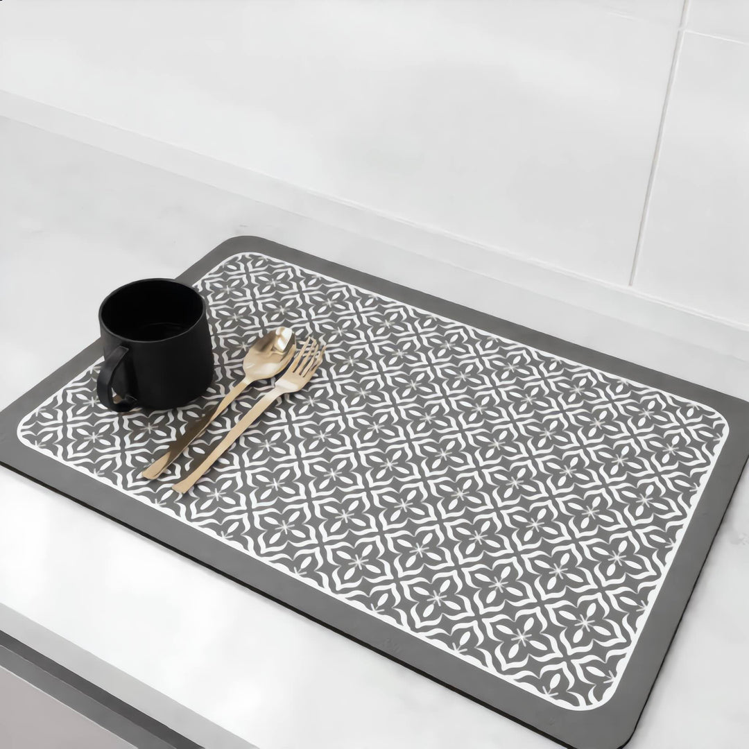Absorbent Dish Drying Mat Silicone Quick-Drying Kitchen Countertop Protector Elegant Design