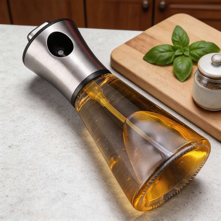 Modern Stainless Steel Olive Oil Spray Bottle with Fine Mist Nozzle for Precise Oil Application