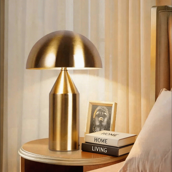 Modern Desk Lamp Adjustable Metal Base Mushroom Shade LED Light for Bedroom or Bedside Use