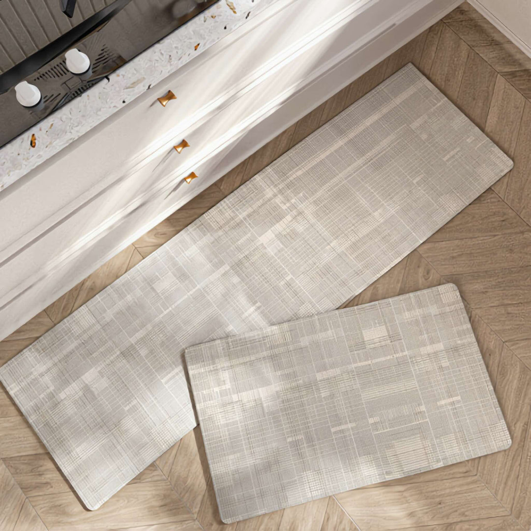 Non-Slip Contemporary Kitchen Mat Floral Stripe Design Durable Microfiber Water-Resistant Easy Clean