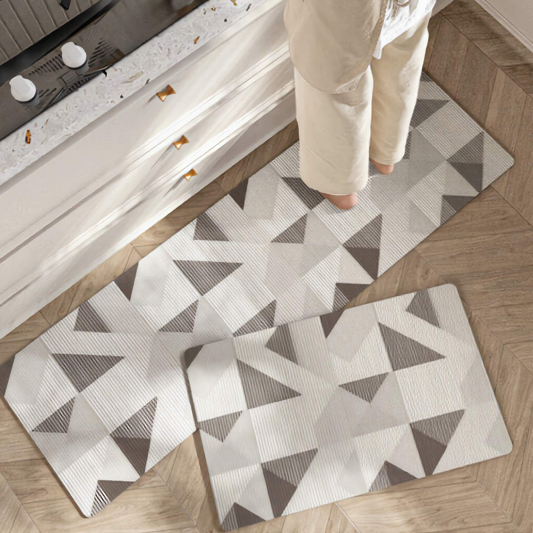 Non-Slip Contemporary Kitchen Mat Floral Stripe Design Durable Microfiber Water-Resistant Easy Clean