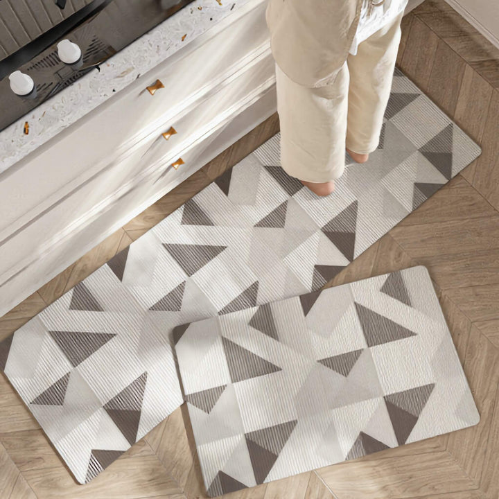 Non-Slip Contemporary Kitchen Mat Floral Stripe Design Durable Microfiber Water-Resistant Easy Clean