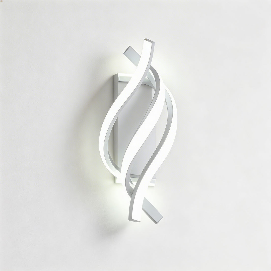 White triple spiral LED wall sconce with cool bright light, large sculptural feature wall light Australia