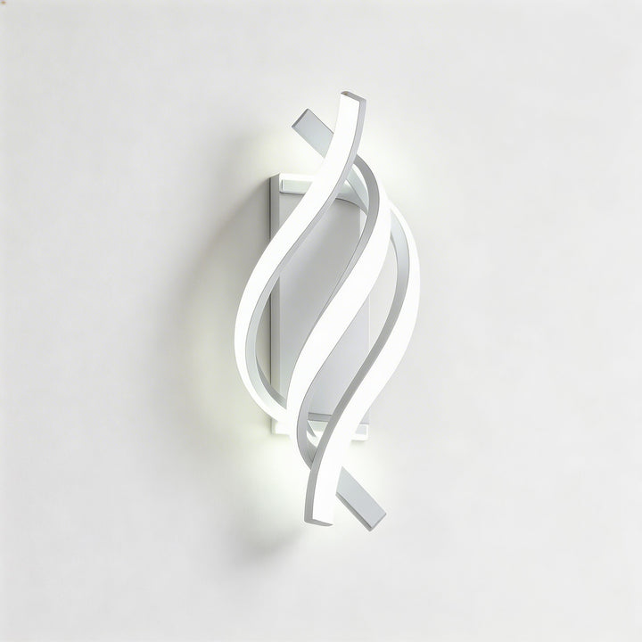 White triple spiral LED wall sconce with cool bright light, large sculptural feature wall light Australia