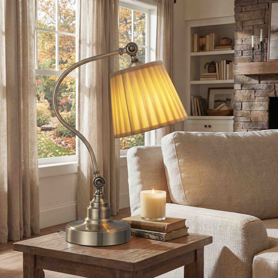 Industrial Desk Lamp Adjustable Iron Frame with Linen Shade and Multiple Light Directions