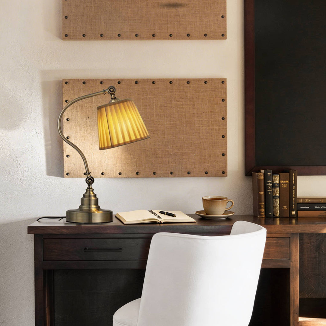 Industrial Desk Lamp Adjustable Iron Frame with Linen Shade and Multiple Light Directions