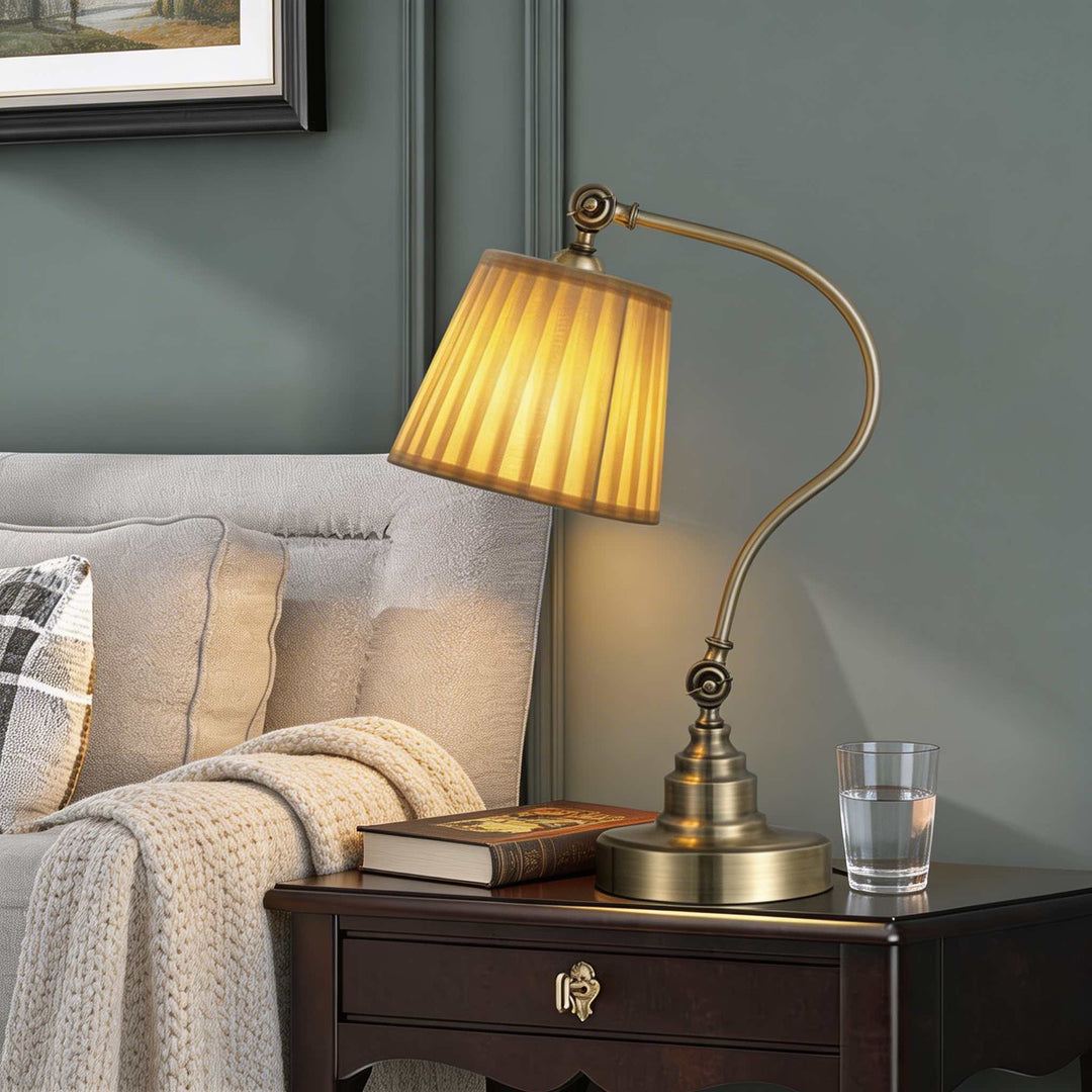 Industrial Desk Lamp Adjustable Iron Frame with Linen Shade and Multiple Light Directions
