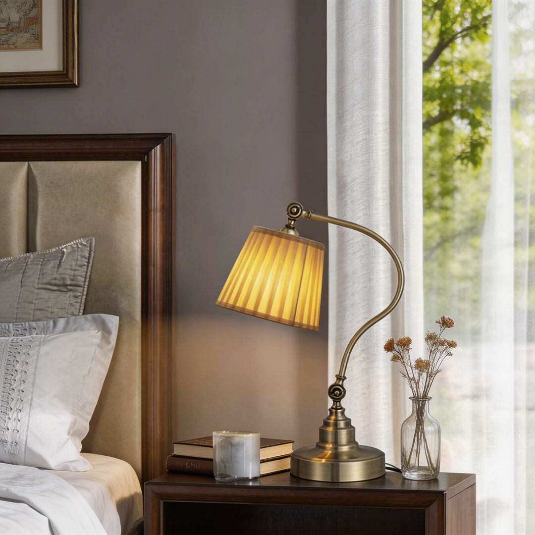 Industrial Desk Lamp Adjustable Iron Frame with Linen Shade and Multiple Light Directions