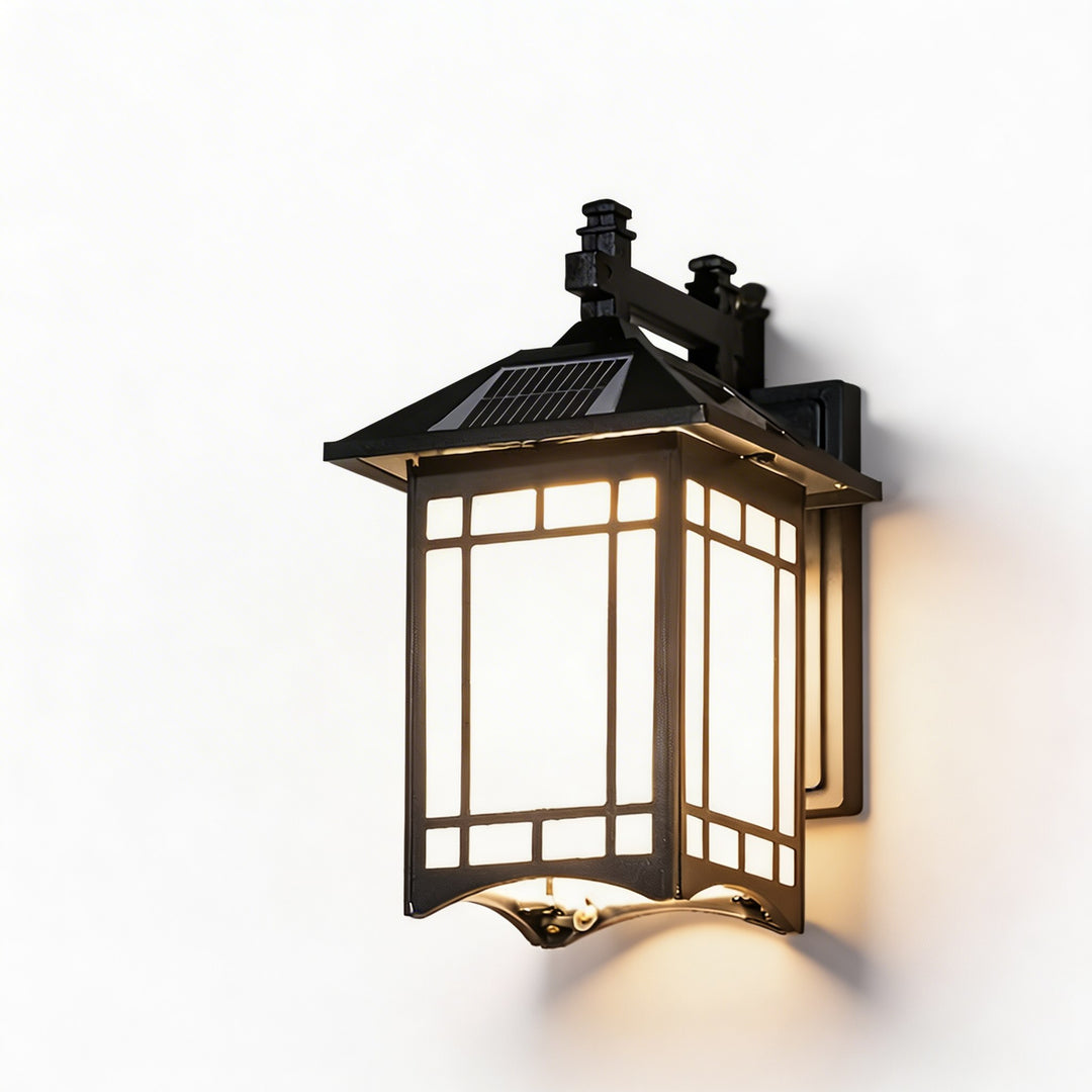 Solar Lights Outdoor Retro Lantern Wall Sconce Wall Mounted Die-Cast Aluminum with Glass Shade and Motion Sensor