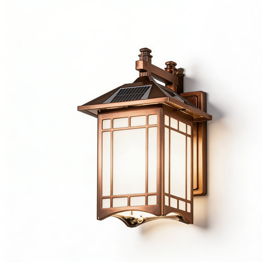 Solar Lights Outdoor Retro Lantern Wall Sconce Wall Mounted Die-Cast Aluminum with Glass Shade and Motion Sensor