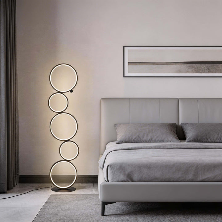 Modern LED Floor Lamp Adjustable Height Iron and PVC Circle Design for Living Room Bedroom Ambient Lighting