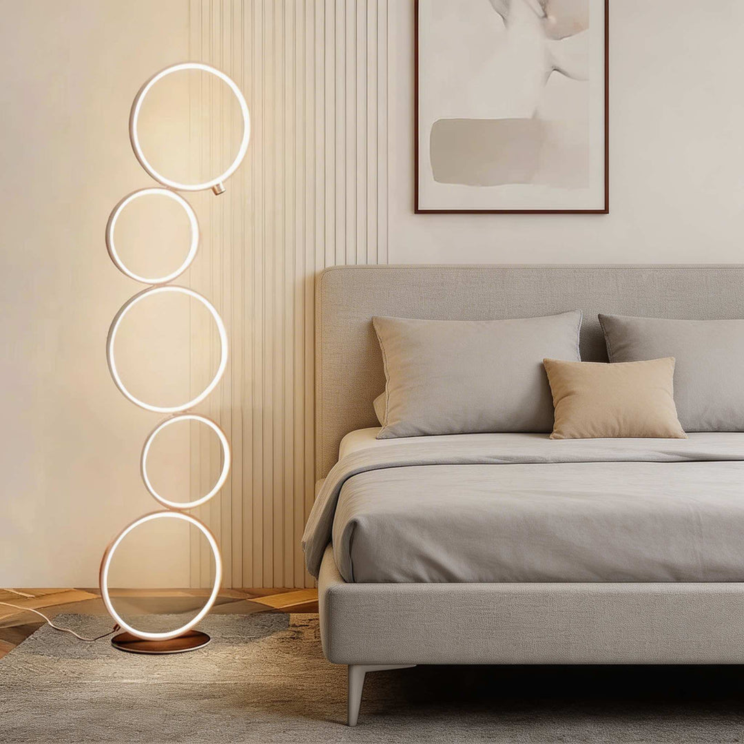 Modern LED Floor Lamp Adjustable Height Iron and PVC Circle Design for Living Room Bedroom Ambient Lighting
