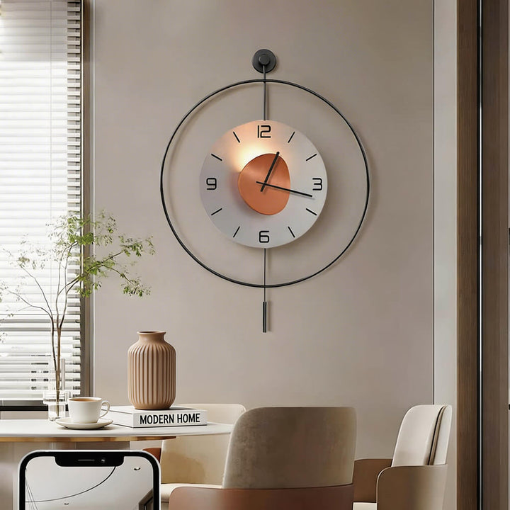 Modern Wall Clock Round Black Aluminum Design with Hidden LED Backlight Battery Operated