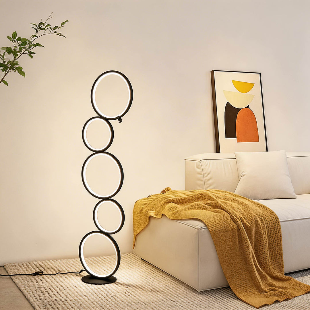 Modern LED Floor Lamp Adjustable Height Iron and PVC Circle Design for Living Room Bedroom Ambient Lighting