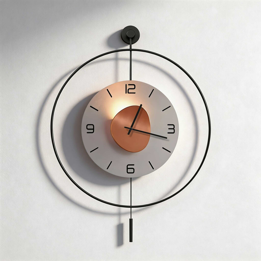 Modern Wall Clock Round Black Aluminum Design with Hidden LED Backlight Battery Operated