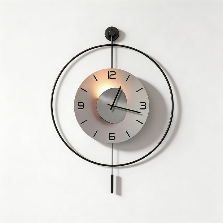 Modern Wall Clock Round Black Aluminum Design with Hidden LED Backlight Battery Operated