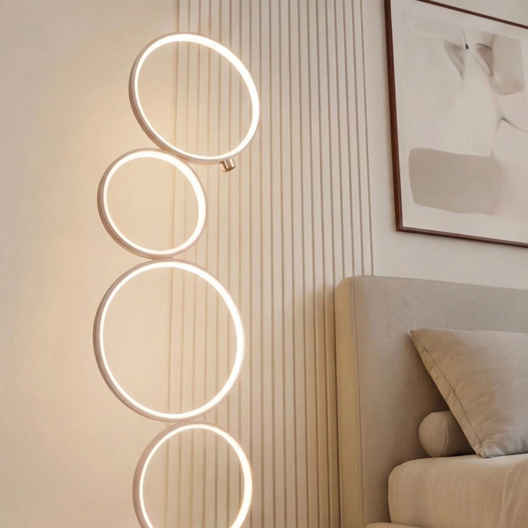 Modern LED Floor Lamp Adjustable Height Iron and PVC Circle Design for Living Room Bedroom Ambient Lighting