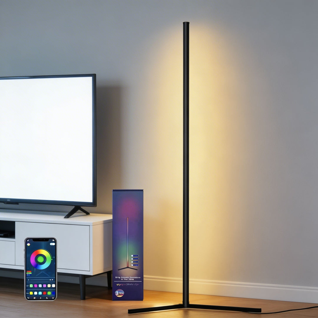 Modern Multicolor Floor Lamp Adjustable Metal LED Smart Control with 16 Million Colors for Ambient Lighting