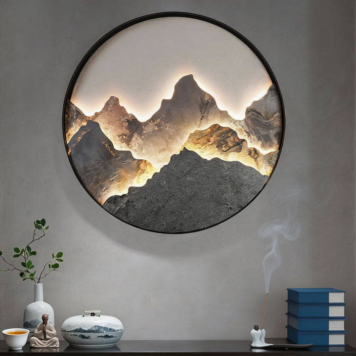 Modern Mountain LED Wall Light Wall Mounted Aluminum Frame Rock Finish Ambient Illumination 3000K Warm White