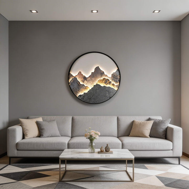 Modern Mountain LED Wall Light Wall Mounted Aluminum Frame Rock Finish Ambient Illumination 3000K Warm White