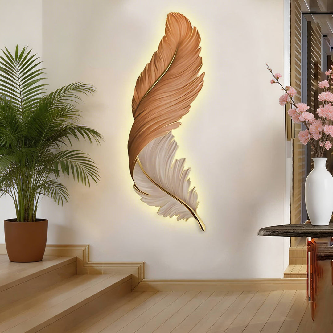 Modern Feather Wall Light USB Powered Adjustable Art Sconce with LED and Three Color Options