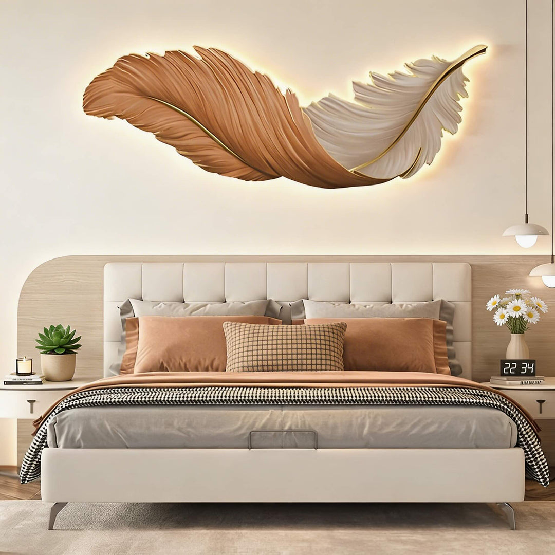 Modern Feather Wall Light USB Powered Adjustable Art Sconce with LED and Three Color Options