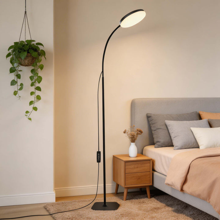 Modern Black Floor Lamp Adjustable Gooseneck LED Reading Light with Three Color Temperatures for Living Room Office