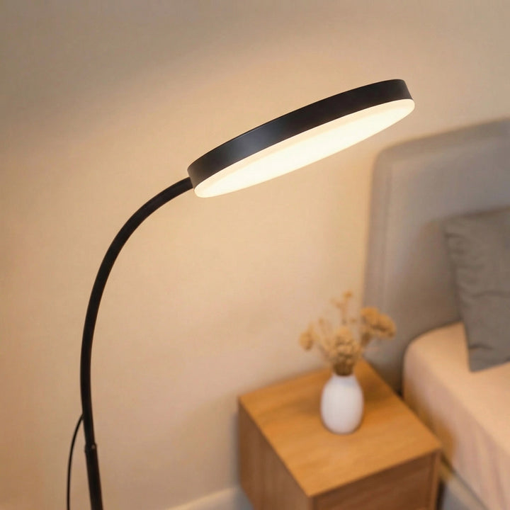 Modern Black Floor Lamp Adjustable Gooseneck LED Reading Light with Three Color Temperatures for Living Room Office