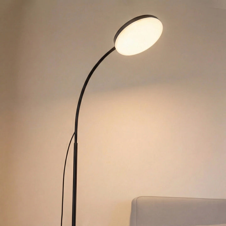 Modern Black Floor Lamp Adjustable Gooseneck LED Reading Light with Three Color Temperatures for Living Room Office