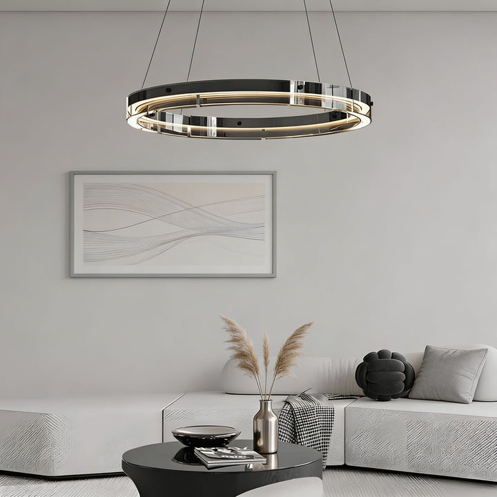 Modern Black Chandelier Adjustable LED Hanging Light Fixture with Glass Shade for Dining Room
