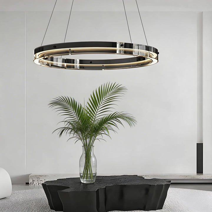 Modern Black Chandelier Adjustable LED Hanging Light Fixture with Glass Shade for Dining Room