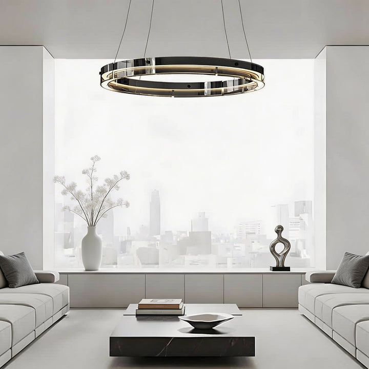 Modern Black Chandelier Adjustable LED Hanging Light Fixture with Glass Shade for Dining Room