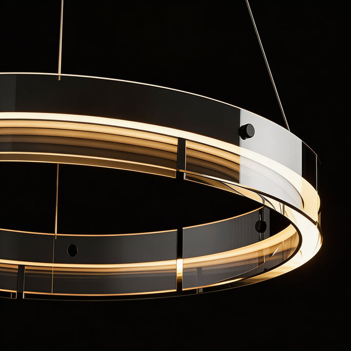 Modern Black Chandelier Adjustable LED Hanging Light Fixture with Glass Shade for Dining Room