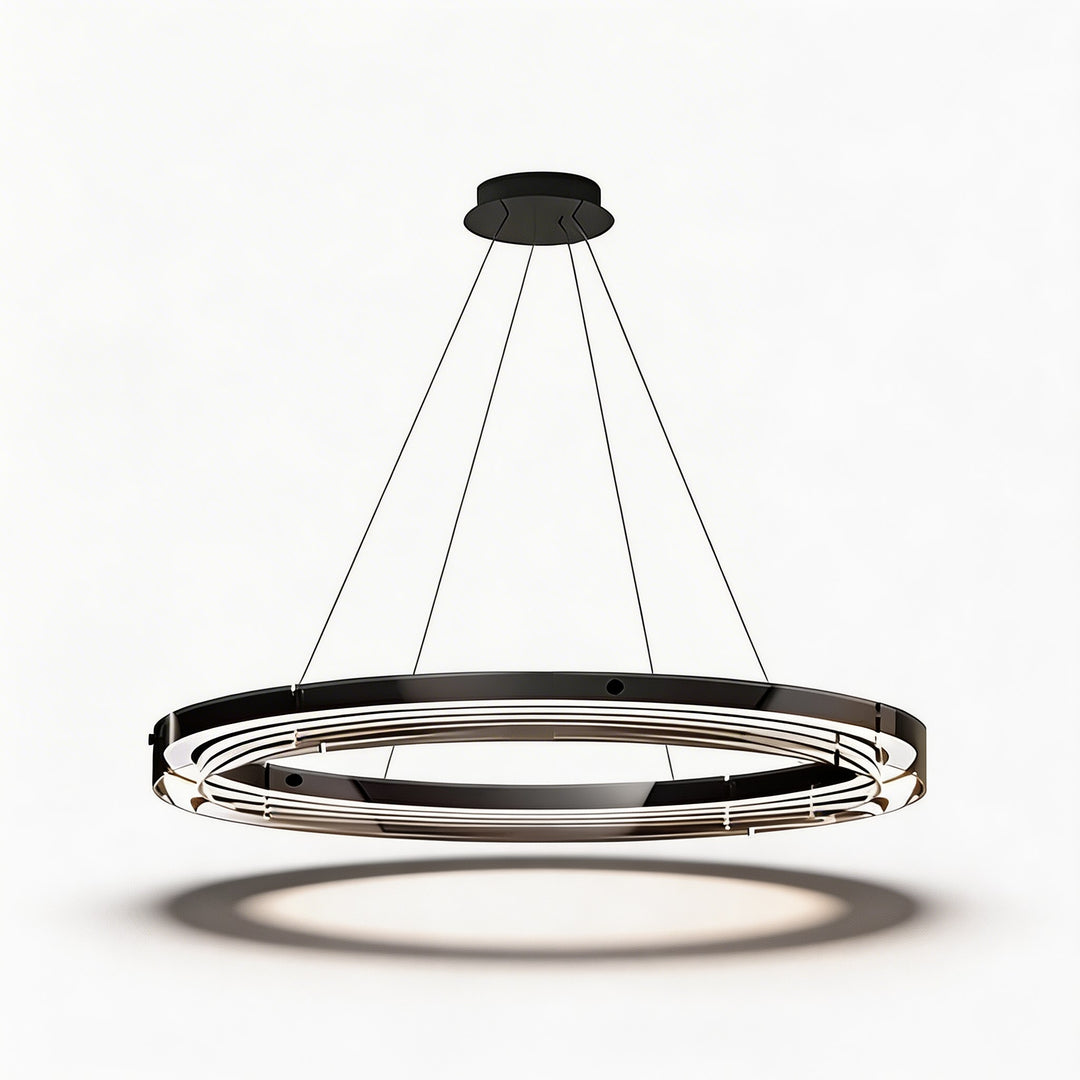 Modern Black Chandelier Adjustable LED Hanging Light Fixture with Glass Shade for Dining Room