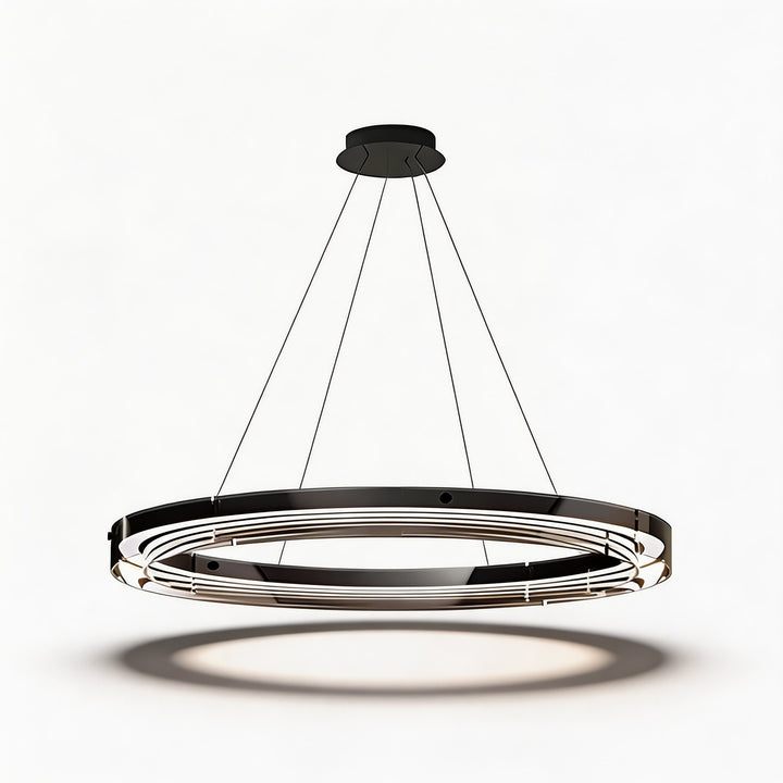 Modern Black Chandelier Adjustable LED Hanging Light Fixture with Glass Shade for Dining Room