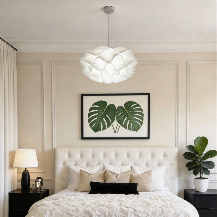 Modern white pendant light wavy design ceiling lighting sculptural hanging light fixture minimalist home decor
