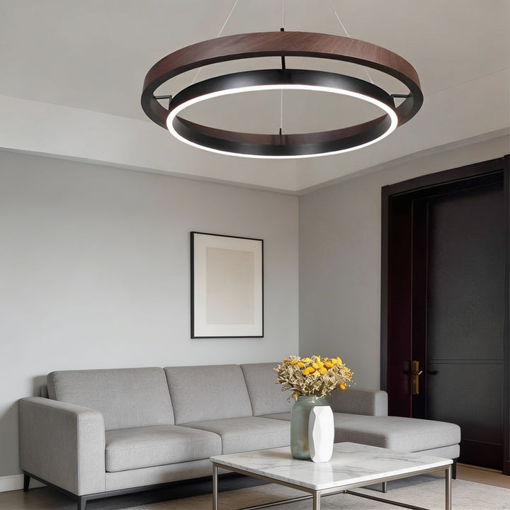 Modern Black Pendant Light Adjustable Hanging Iron Acrylic LED with Three Color Temperatures