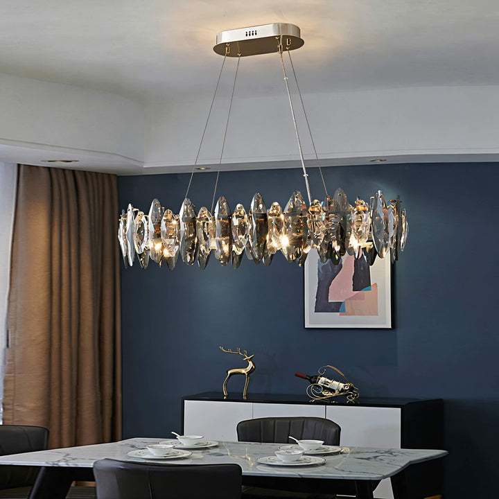 Modern Round Chandelier Light Adjustable Hanging K9 Crystal Iron Frame LED 3000K for Living Room Dining Room