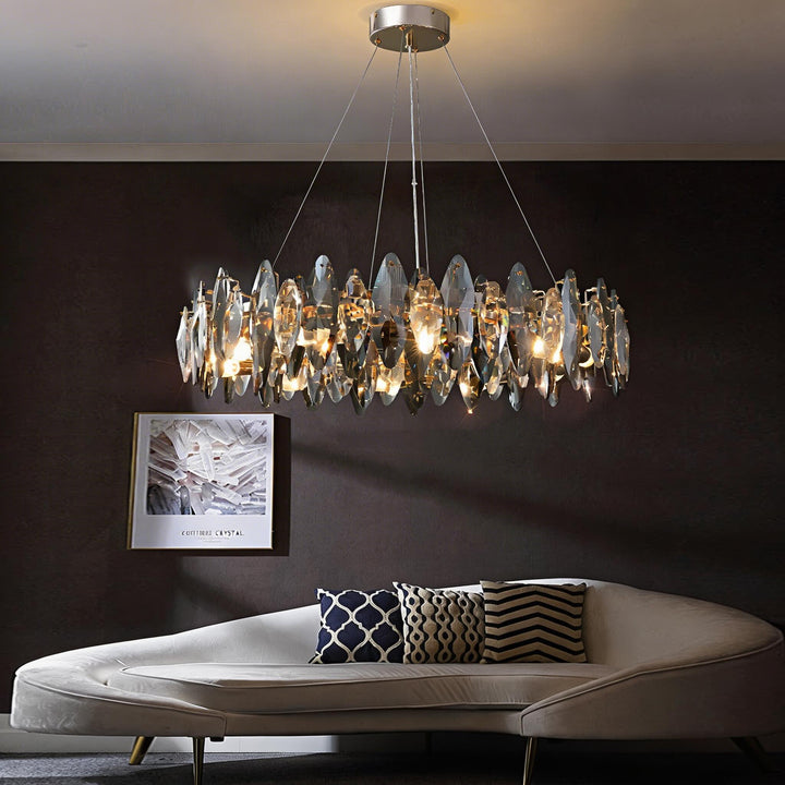 Modern Round Chandelier Light Adjustable Hanging K9 Crystal Iron Frame LED 3000K for Living Room Dining Room