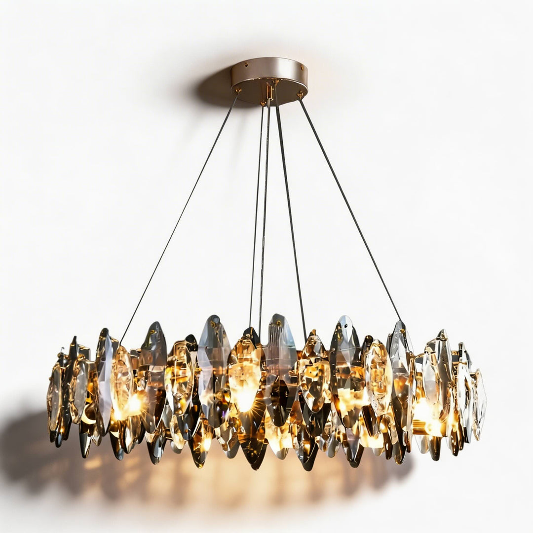 Modern Round Chandelier Light Adjustable Hanging K9 Crystal Iron Frame LED 3000K for Living Room Dining Room