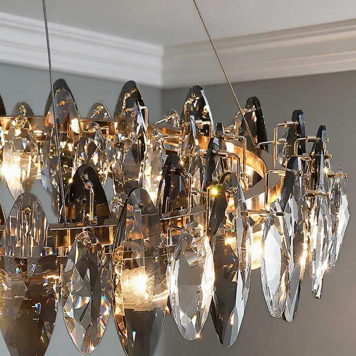Modern Round Chandelier Light Adjustable Hanging K9 Crystal Iron Frame LED 3000K for Living Room Dining Room