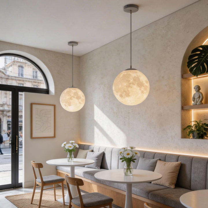 Moon pendant light modern ceiling lighting round globe hanging light fixture ambient home lighting
