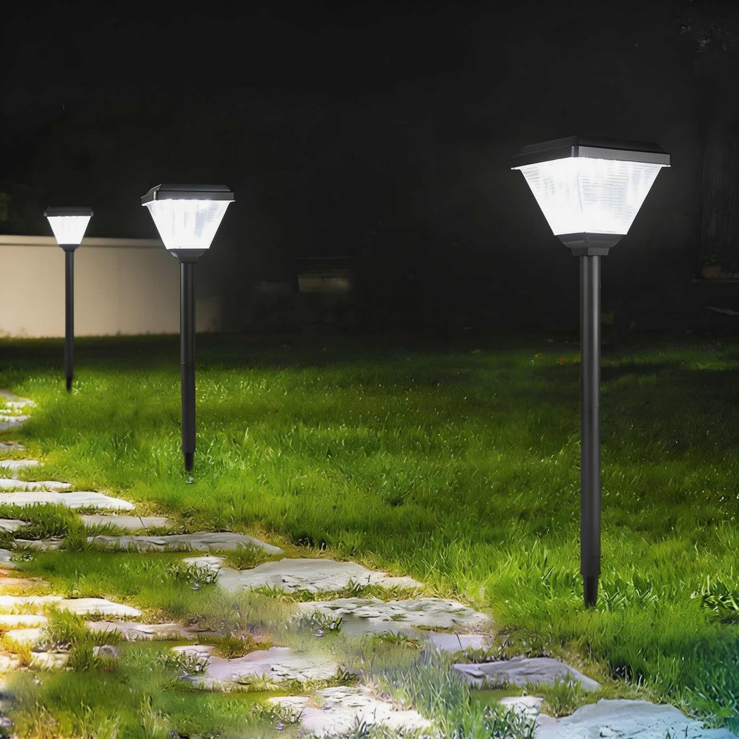 Modern Solar Garden Light 21.65 in Post Fixture with Geometric Translucent Shade LED for Outdoor Use