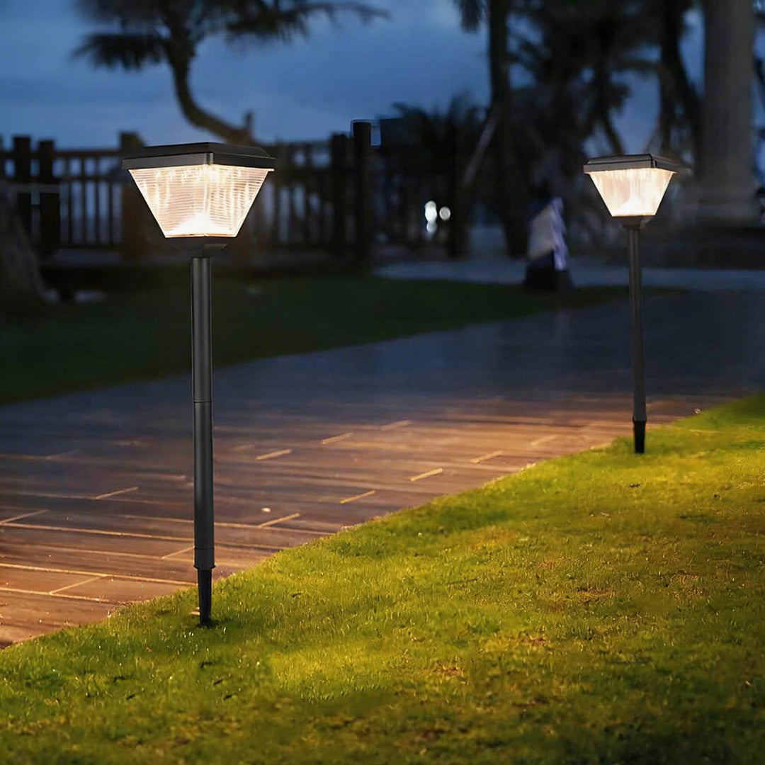 Modern Solar Garden Light 21.65 in Post Fixture with Geometric Translucent Shade LED for Outdoor Use