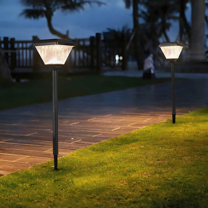 Modern Solar Garden Light 21.65 in Post Fixture with Geometric Translucent Shade LED for Outdoor Use