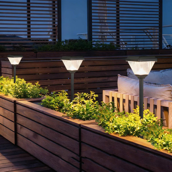 Modern Solar Garden Light 21.65 in Post Fixture with Geometric Translucent Shade LED for Outdoor Use