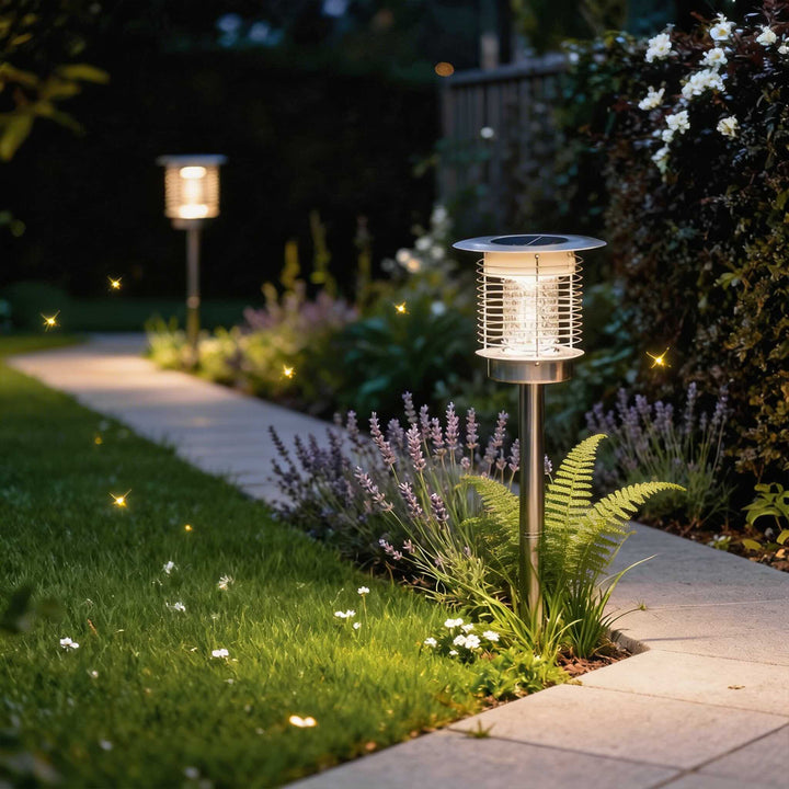 Modern Solar Pathway Lights with Dual Charging 304 Stainless Steel LED Illumination for Outdoor Use