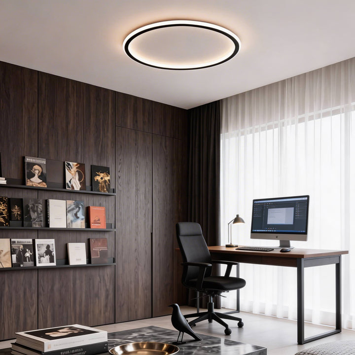 Modern LED Flush Mount Ceiling Light Metal Frame Acrylic Shade Dimmable Remote Control 28W 1960LM